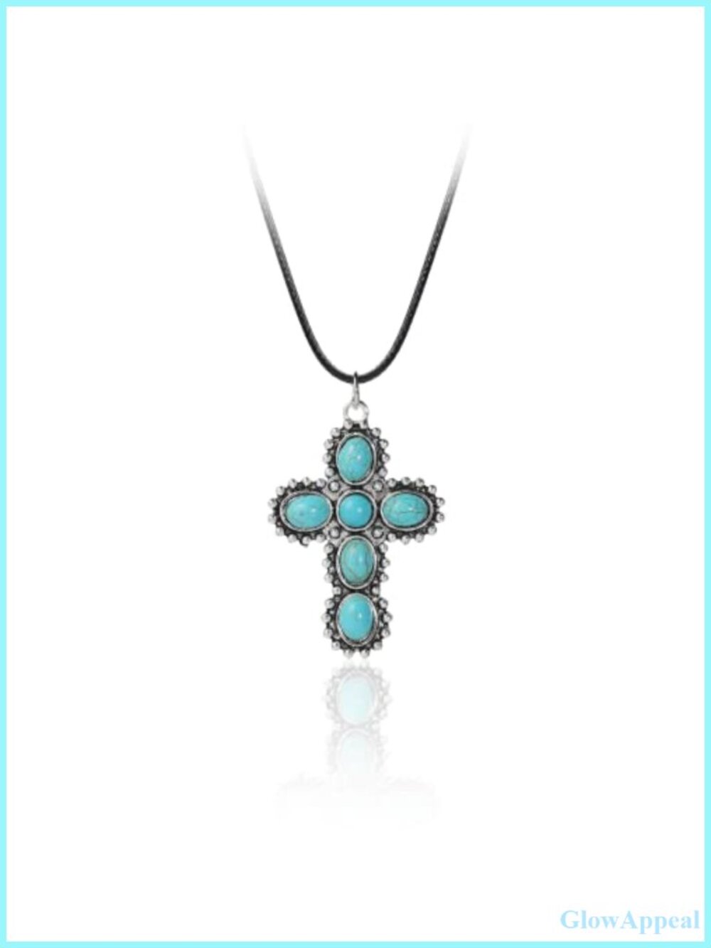 Natural Turquoise Boho Bead Silver Cross Pendant Necklace Handmade for Women
